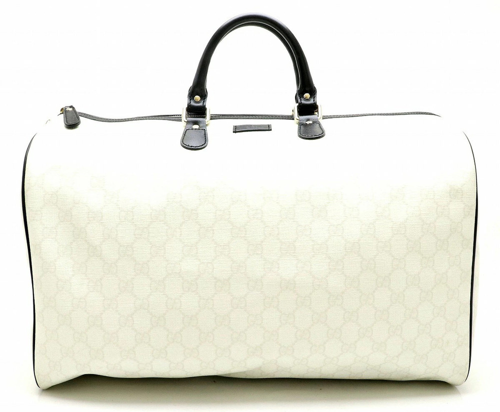 Gucci GG Plus Handbag Boston Bag Travel Leather White Black